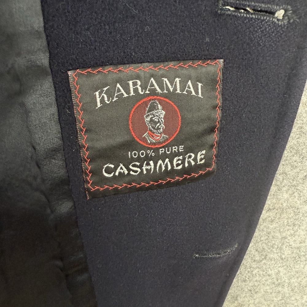 Vintage Karamai 100% Cashmere Overcoat Dark Navy Mens 44 Union Made Top Coat - Picture 7 of 13
